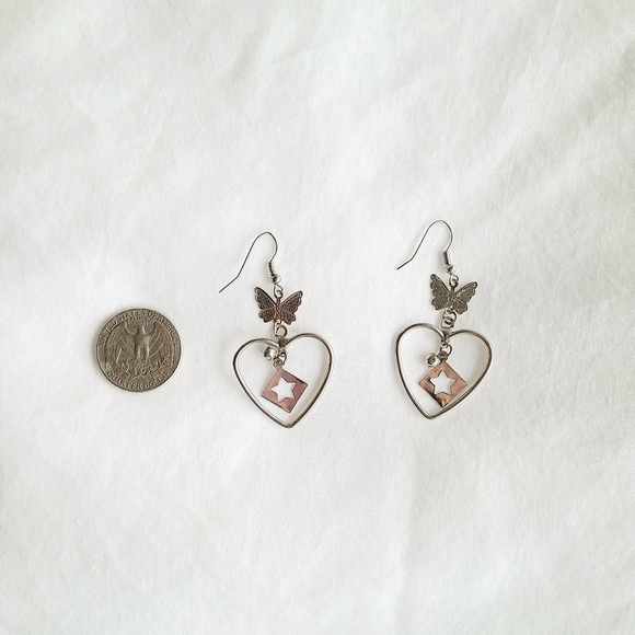 Stainless Steel Butterfly Heart Star Dangle Earrings - Picture 2 of 2